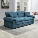 Chenille Loveseat with Memory Foam Cushions and 2 Throw Pillows - Blue - Image 3
