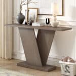 Natural Wood Veneer Console Table with V-Base Design - Minimalist Style - Image 2