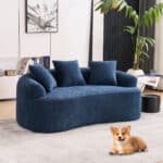 ⁦Chenille Curved Loveseat with 3 Pillows - Blue⁩ - الصورة ⁦2⁩