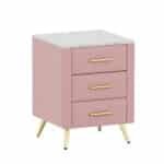 Velvet Upholstered Nightstand with 3 Drawers and Metal Legs - Pink - Image 6
