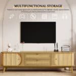 Rattan Media Console with Sliding Doors and Multifunctional Storage - Natural - Image 6