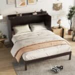 Pine Wood Murphy Bed with Rattan Decoration Panel - Espresso - Image 4