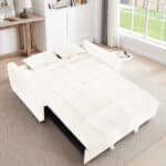 Velvet 3-in-1 Foldable Sofa Bed with Adjustable Back and Storage - Beige - Image 3