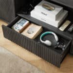 Pressed Wood Wave Patterned Storage Cabinet with Enclosed Compartments - Black - Image 10