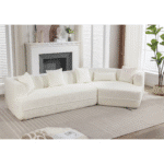 Boucle Fabric Modular Sofa with 4 Pillows - Creamy White - Image 9