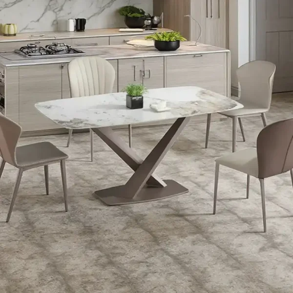 Luxury Italian Dining Room Furniture Rectangular Metal Base, Modern Dining Table Seats 6