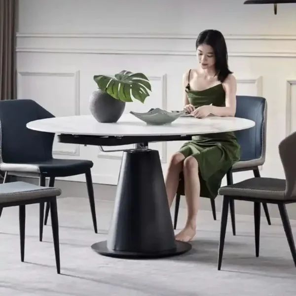 Italian Dinning Table Set for 6 Variable Round Cylindrical Minimalist Telescopic Rotating Folding Dining Table Chair