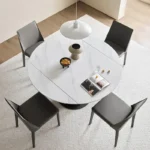 Slate and Tumbled Marble Round Dining Table with Stainless Steel Base - Elegant Design - Image 3