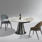 Slate and Tumbled Marble Round Dining Table with Stainless Steel Base - Elegant Design - Image 7