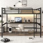 Metal Queen Loft Bed with Desk and LED Light - Black - Image 2