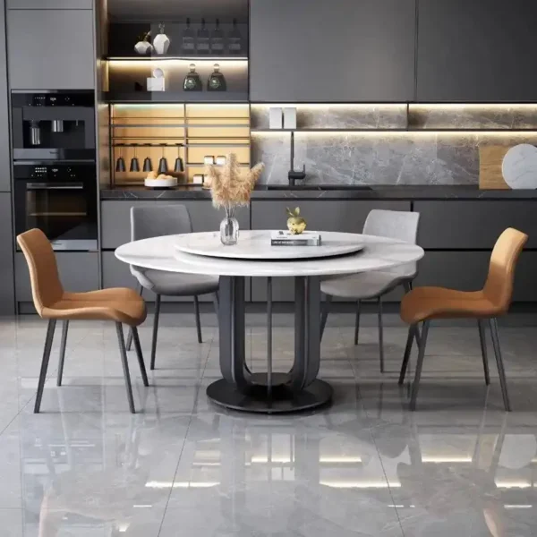 Customized Luxury Natural Round Green Marble Table Stone Tops Dining and Dining Chair