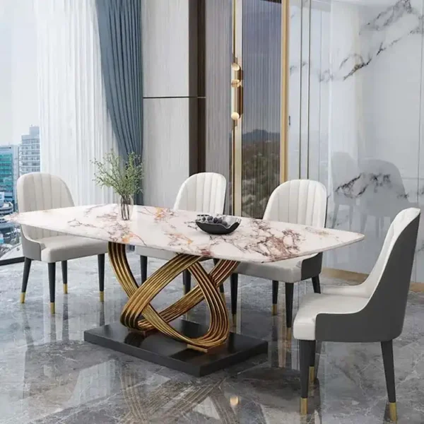 Modern Slate Top Marble Dining Table Set Luxury Gold Stone Dining Table