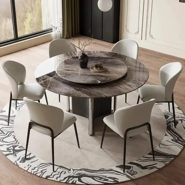 Luxury Style Modern Round Marble Wooden Dining Tables Restaurant Black Metal Furniture Designs