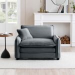 ⁦Grey Corduroy Single Deep Seat Sofa with Retro Style - One Pillow⁩ - الصورة ⁦2⁩