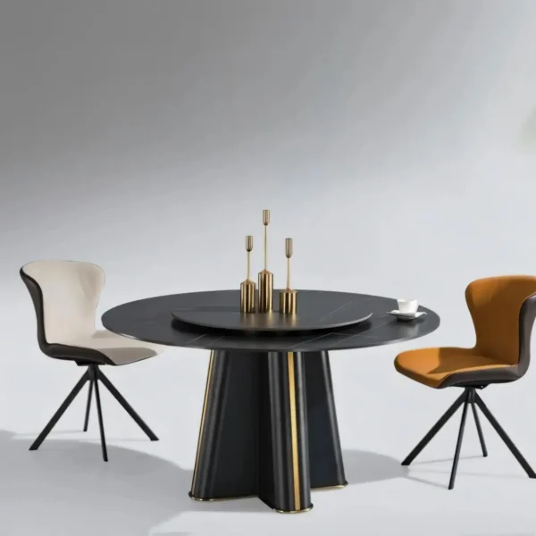 Pedestal Base Heat Stain Scratch Resistant Sintered Marble Stone Slate Tabletop Dining Room Table With Rotating Center
