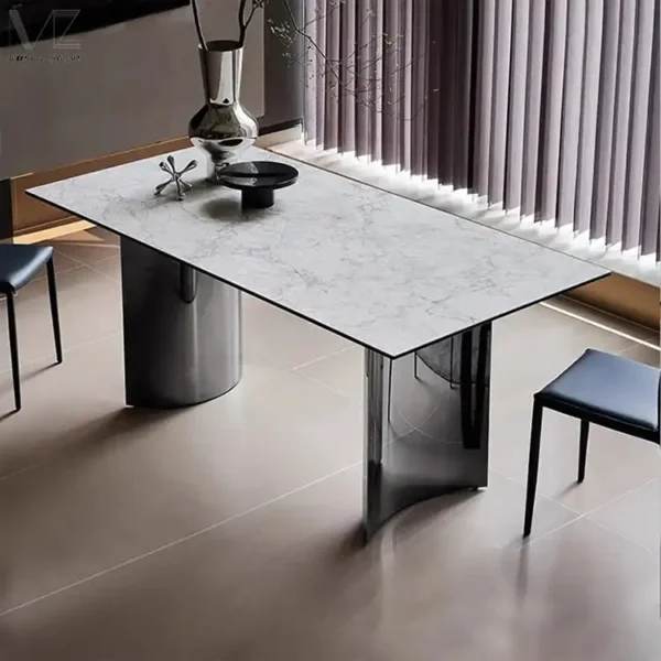 Luxury Modern Faux Stone Dining Table, Indoor Kitchen Island, Seats 6, Full Surface Faux Stone Dining Table