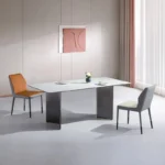 Glossy Sintered Marble Rectangular Dining Table with Double Metal End Feet Base - Elegant - Image 3