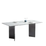 Glossy Sintered Marble Rectangular Dining Table with Double Metal End Feet Base - Elegant - Image 5