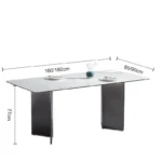 Glossy Sintered Marble Rectangular Dining Table with Double Metal End Feet Base - Elegant - Image 6