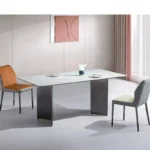 Glossy Sintered Marble Rectangular Dining Table with Double Metal End Feet Base - Elegant - Image 7