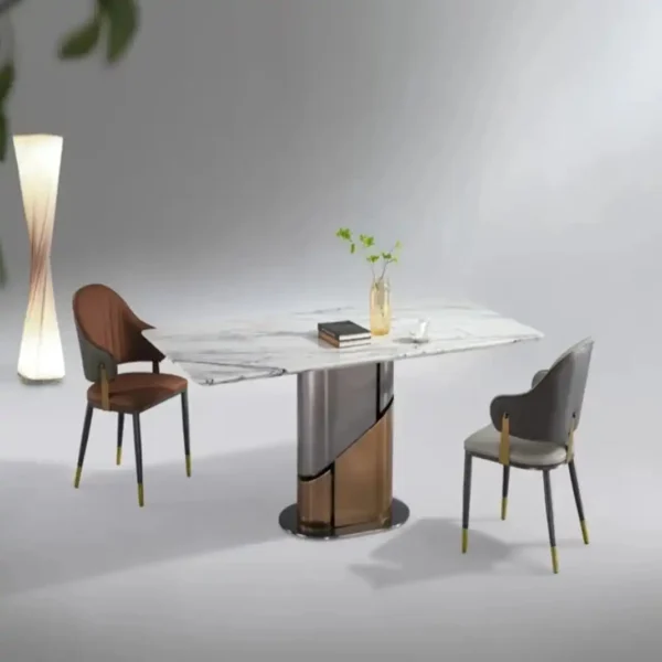 Stainless Steel Titanium Grey and Plated Gold Combination Legs Rectangle Rock Dining Table for House Hotel Liveroo