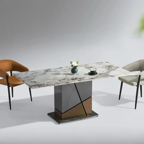 Pedestal Marble Sintered Stone Table with Gold Stainless Steel for Kitchen Room