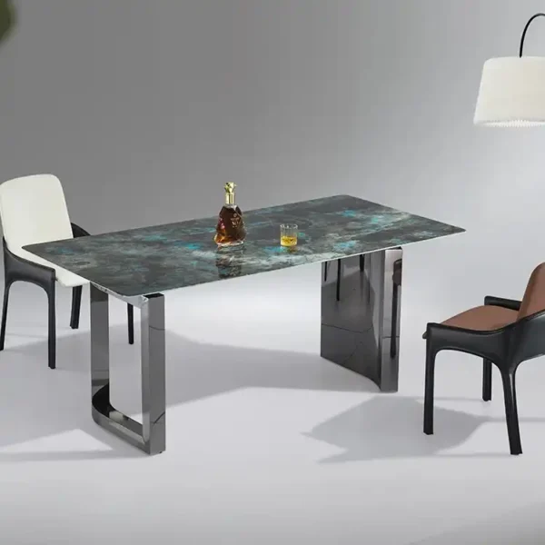 Mirror Stainless Steel Base Dining Table Marble Blue Jadeite Colored Crystal Desktop Rectangular Dining Table