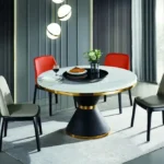 Steel Round Dining Table Set with Minimalist Design - White