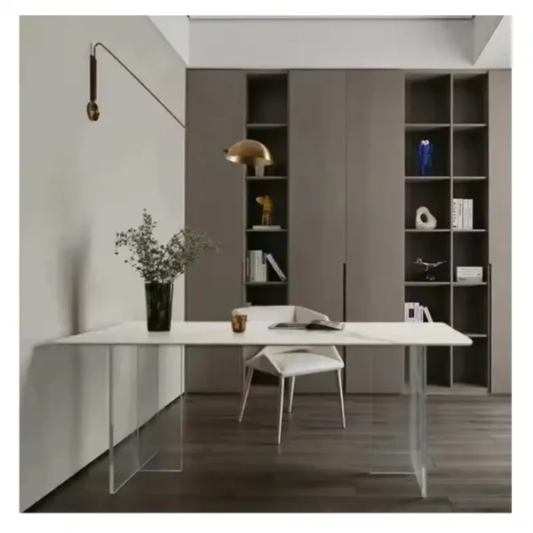 Home Furniture Modern Marble Dining Table Tempered Transparent Square Glass Table Tripod Acrylic Table Set