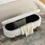 Foam Oval Storage Ottoman with Rubber Wood Legs - Beige