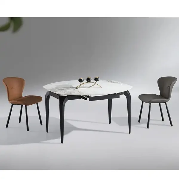 Custom Steel Legs Base Round Marble Extendable Sliding Extending Sintered Marble Slate Stone Tabletops Dining Room Table