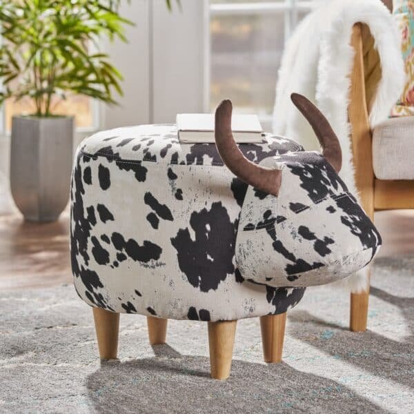 Black and White Cow-Shaped Ottoman with Whimsical Design - Modern Accent Stool