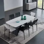 Ceramic Rectangular Dining Table with Sturdy Metal Legs - Neutral - Image 4