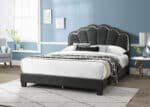 Wool Fabric Platform Bed with LED Headboard - Elegant Floral Design