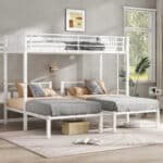 White Metal Triple Bunk Bed - Space-Saving & Durable for Kids & Guests