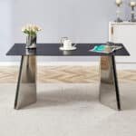 Black Marble-Patterned Slab Dining Table with Golden Stainless Steel Butterfly Legs - Rectangular - Image 3
