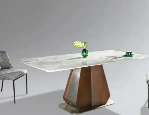 Italian Type Luxury Colour Crystal Stone Stainless Steel Titanium Grey Wood Colour Legs Modern High-end Rock Plate Dining Tables