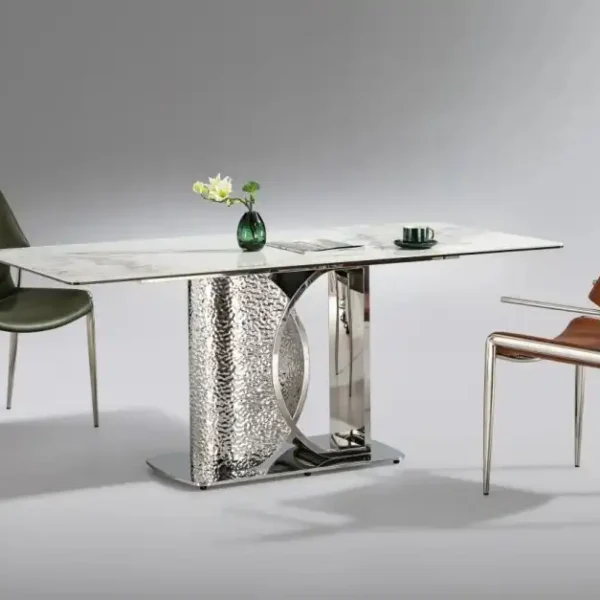 Newest Design Dining Room Furniture Luxury Silver Base Slate Top Dining Table for Hotel Restaurant Villa