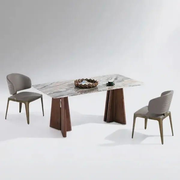 Luxury Dining Room Table Rectangular Square Marble White Furniture Stone Dining Table Set 6 Seater