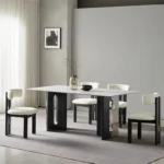 Solid Wood Rectangular Dining Table with Minimalist Design - Natural Finish - Image 2