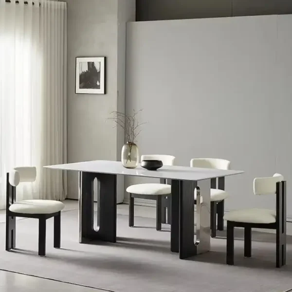 Light Luxury Modern Minimalist Dining Table, High-end Solid Wood Rectangular Household Rock Dining Table