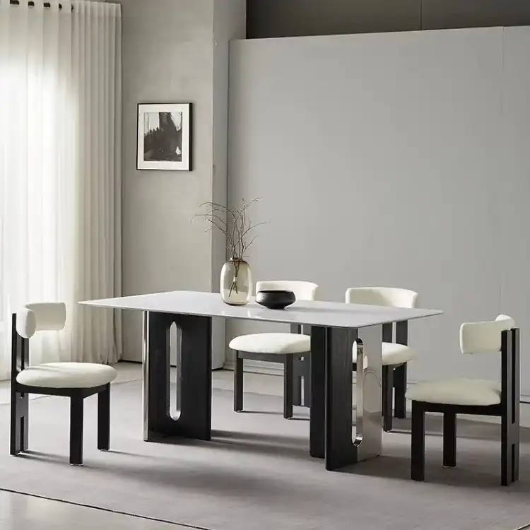 6386 (6) Solid Wood Rectangular Dining Table with Minimalist Design - Natural Finish - Image 1