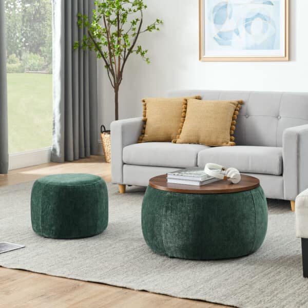Green Round Storage Ottoman with Removable Top - Small Seat