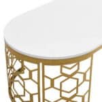 Modern Oval Coffee Table with Cut-Out Pattern Metal Frame - White and Gold - Image 8