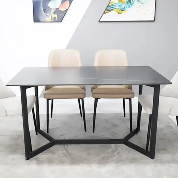 Luxury modern Italian marble rectangular dining table with carbon steel legs, suitable for home, kitchen and living room furniture.