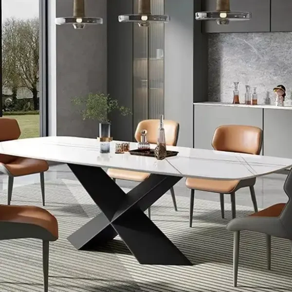 New Design Dining Room Furniture Set Italian Modern Luxury Ceramic Marble Dining Table Villa Large Dining Table Set