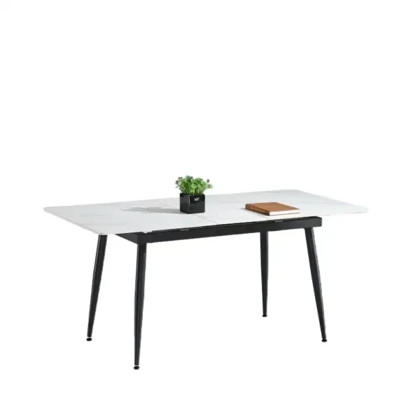 Rectangle Dining Room Table Natural Marble Stone Slate Top with Stainless Steel Legs