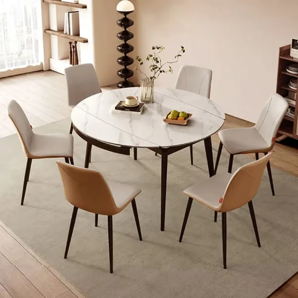 GENOVA Durable Environmentally Friendly Round Slate Board Dinner Table 6-Seater Foldable Dining Table