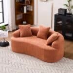 Chenille Curved Loveseat with 3 Pillows - Coral
