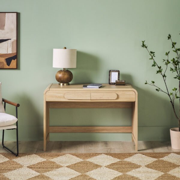 Modern Curved Waterfall Desk with Drawers - Oak